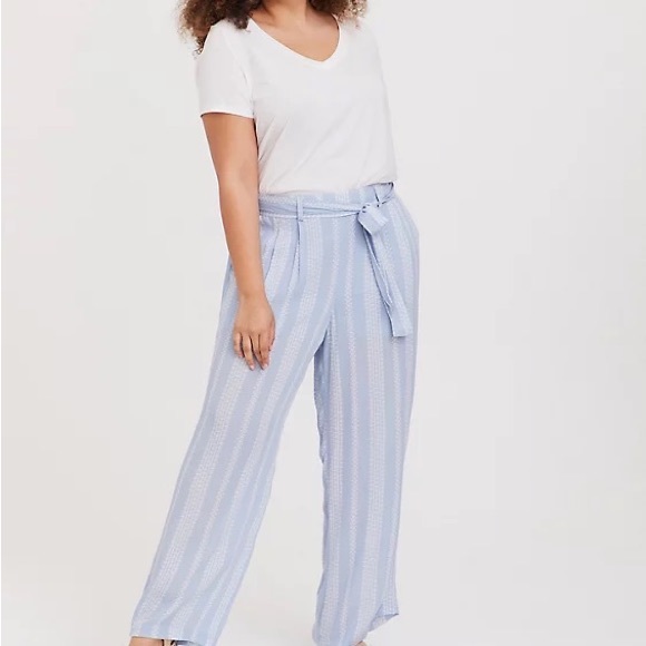 NWT Blue/white Gauze front tie wide leg pants - Picture 1 of 10